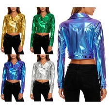 DE Damen Metallic Jacke Kurz