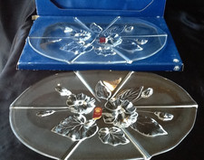 2 x Walther Glas Servierplatte Platte oval 5554/9 floral Blumendekor NEU & OVP