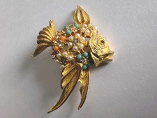 Vintage Brosche Fisch Perlen