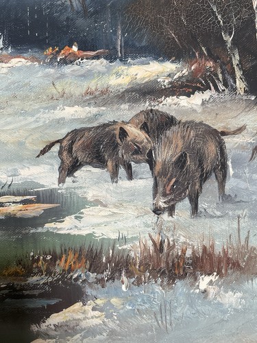 Altes ölgemälde wildschweine - Ölgemälde,