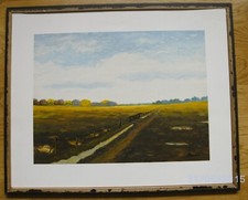 Gemälde Acrylbild Goldrahmen Moorlandschaft Landschaftsbild Worpswede signiert