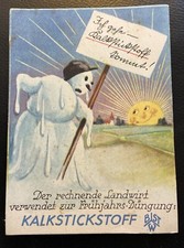 Postkarte Werbekarte - Kalkstickstoff - Schneemann schmilzt Frühling- Sonne (k2)