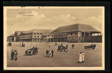 Karlsruhe, Neuer Bahnhof mit Autos und Droschke, Ansichtskarte 1915 