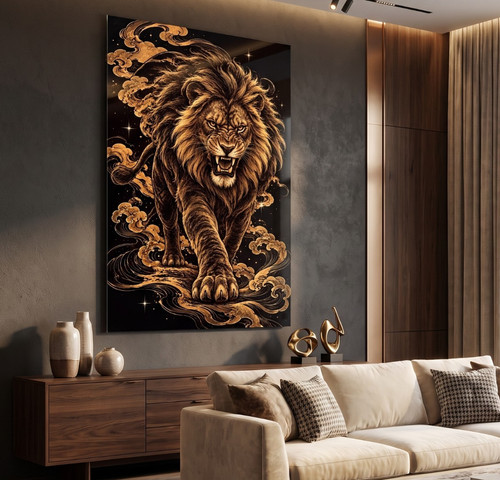 Wandbild löwe schwarz gold - löwe,