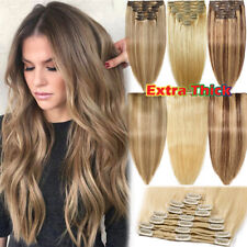 200G EXTRA DICK Clip In Remy Echthaar Extensions 8 Doppelt Tressen Haarteile NEU