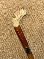 Antiker BRIGG Spazierstock Gehstock handgeschnitzt Hund Hund & gepunzt 1919 Silber