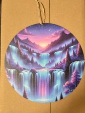 Türschild Blechschild Metall Wandbild Wasserfälle bei Nacht Fantasy 20x20cm Deko