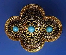 Traumhafte Gürtelschnalle, Bronzefarben mit 3 Kunst-Türkisen, 95 x 80 mm. Neu!