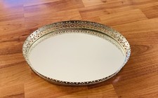 Vintage Spiegeltablett oval Tischdekoration Tablett silber verziert