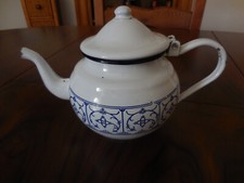 Teekanne 07 Liter Strohmuster Email emailliert 30er Jahre Vintage 15 cm Höhe