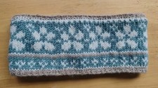 Pachamama Stirnband Ohrwärmer 100 % Wolle Hand Knitted türkis beige ungetragen