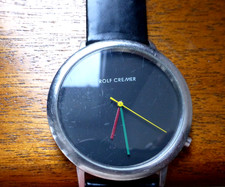 1x Rolf Cremer Uhr rund Jumbo II Unisex Armbanduhr schwarz Leder Batterie neu