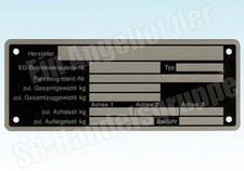Typenschild für Pkw Anhänger