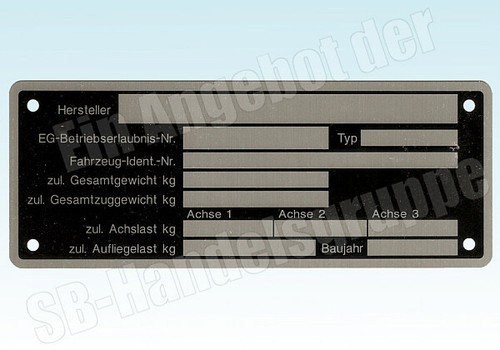 Typenschild für pkw - für, anhänger
