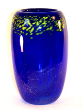 Eisch Studio-GlasVase, Blau/Gelb m. Luftblaseneinschlüssen, H.18 cm, 1,5 kg, TOP