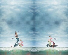 Baumwoll-Jersey Panel Stenzo Meerjungfrau Delfin Blumen blau bunt 120cm x 150cm 