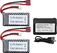 2PCS 7.4V 1800mAh Lipoakku mit 2 in 1 Ladegerät für WLTOYS A959-B A969-B A979-B 