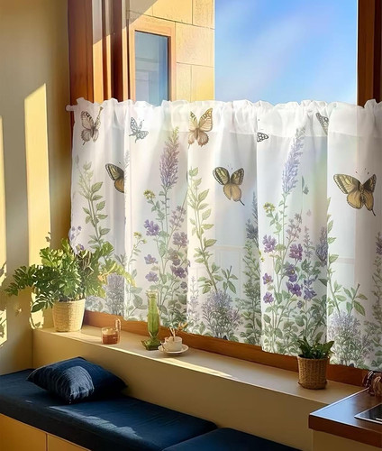 Kurzgardine mit blumen - kurzgardine,