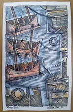 20. Jh. Vintage Kunst Tusche