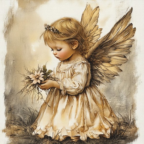 Deko bild engel - blumen, vintage