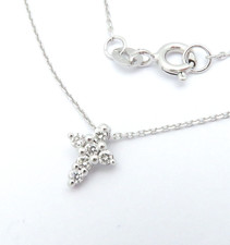 14K MASSIVES WEISSGOLD KLEINER KLEINER KLEINER NATÜRLICHER DIAMANT KREUZ ANHÄNGER HALSKETTE VS2-SI1 H