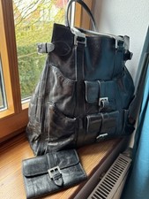 Pollini robuster Leder Shopper schwarz mit Geldbeutel