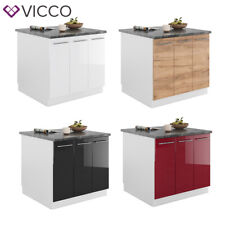 Kücheninsel Küchenblock Einbauküche Fame-Line Weiß 90 cm modern Hochglanz Vicco