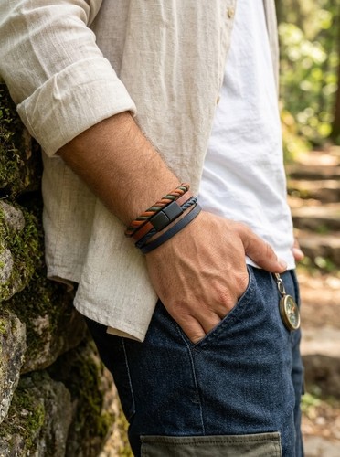 Geflochtenes lederarmband - geflochtenes, lederarmband–