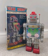 Vintage SH Horikawa Gear Robot, 60er Jahre Japan. Batteriebetrieben mit Box. FUNKTIONIERT