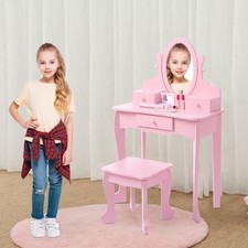 Kinder Schminktisch Set Frisiertisch mit Hocker Spiegel Schubladen Kosmetiktisch