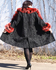 Pelzmantel Persianer Silberfuchs Kragen Lammfell Fell Gothic Retro Schwarz Rot