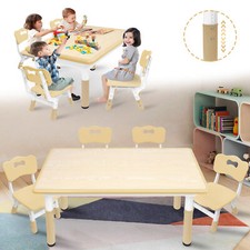 Kindertisch Kindersitzgruppe Spieltisch mit 4 Kinderstuhl Höhenverstellbare Holz