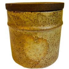 Vintage Steingut Kunstkeramik Vorratsdose mit Deckel geprägte Vorderseite LESEN