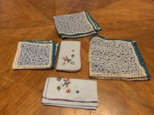 Org.Antik blaue Taschentücher 5 Stück Glücksbringer bestickt Spitze a.Omas Truhe