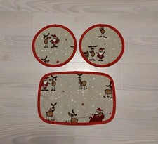 Weihnachtliche Leinen Deckchen 28 cm x 18 cm, 2x Rund 16 cm Baumwollband Rot 