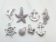 8x Anhänger-Set Maritim Charms Anker Seestern Delfin Muschel Schmuck Basteln Neu