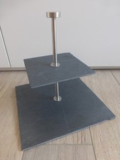 Etagere mit 2 Schiefertafeln und Metallständer, quadratisch, Servierplatten