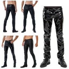 DE Herren Wet Look Lacklederhose Glossy Glänzende Motor Biker  Hosen Nachtclub