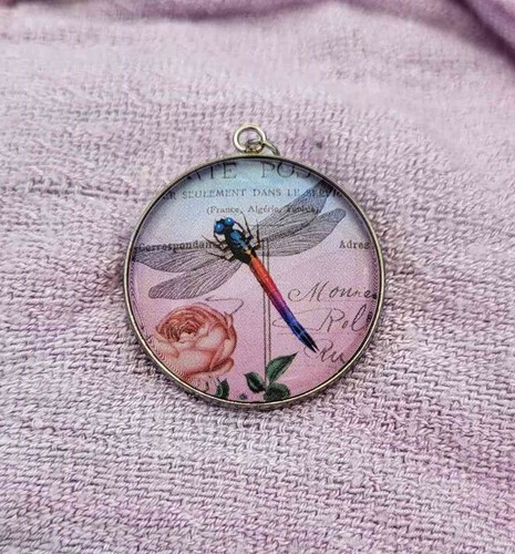 Halskette red dragonfly glas - red,
