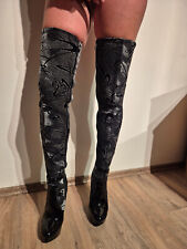 Mega Sexy High Heels Stiefel Overknees Stiefeletten Leder Samt Silber Schwarz 