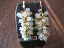 schöne Ohrringe Hänger junge Jade Kugeln 925er Silber gold beweglich Trauben NEU