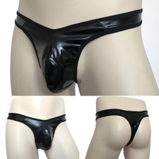 Herren Slips Unterwäsche Kunstleder Low Rise Dessous Slip Reizwäsche Ausbuchtu