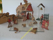 alte Weihnachtskrippe, Laubsägearbeit, bemalt, mit versch. Figuren, 5D255-1