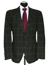 Harris Tweed Sakko Jackett 28 grün oliv kariert einreihig 2-Knopf Patches Neu