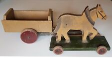 Altes Pferdegespann Pferd mit Kutsche Nachziehtier Ziehtier Holzspielzeug