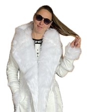 Damen Winter Echtleder Mantel mit  Kunstfell weiß Gr. M/38