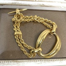 Out of print Rare Yves Saint Laurent Gold Tone Chain Bracelet Toggle Used Japan