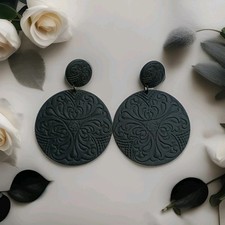 1 paar Ohrringe Clip XXL Scheibe Muster Schwarz Kunststoff  Modeschmuck