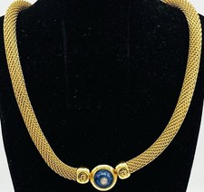 Modeschmuck Kette, vergoldet, blauer Stein, Simuliert Diamant, 42 cm lang.