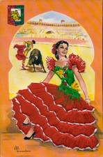 Seidenstick Künstler Ak Spanien, Spanische Tracht, Stierkampf, Wappen - 4482506